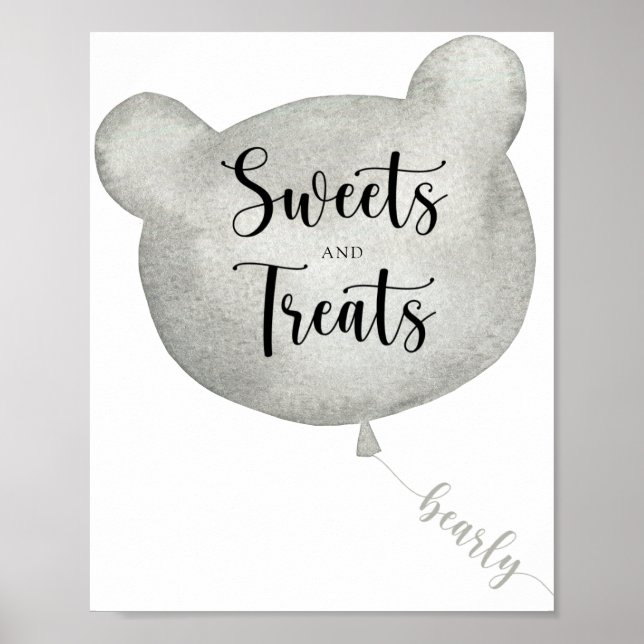 Bear Balloon sweets and treats baby shower poster (Front)