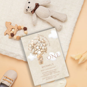 Bear Balloons 1st Birthday Invitation