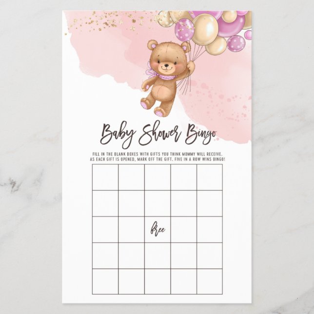  Bear Balloons Baby Bingo | Baby Shower Bingo Game Flyer (Front)