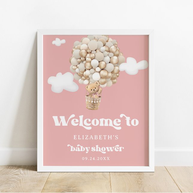 Bear Balloons Baby Girl Baby Shower Welcome Poster (Creator Uploaded)