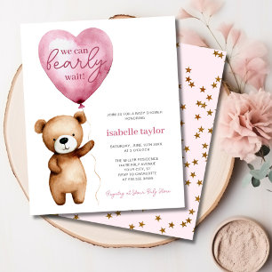 Bear Balloons Baby Girl Shower Budget Invitation