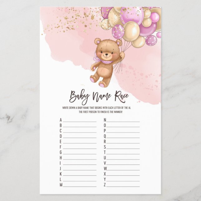 Bear Balloons  Baby Name Race ABC Game Flyer (Front)