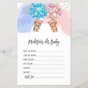  Bear Balloons Baby Predictions Gender Reveal Game Flyer