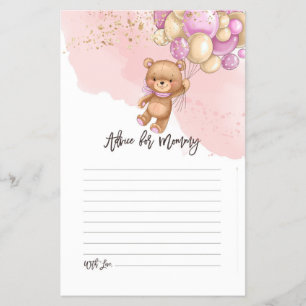 Bear Balloons Baby Shower Advice Card 