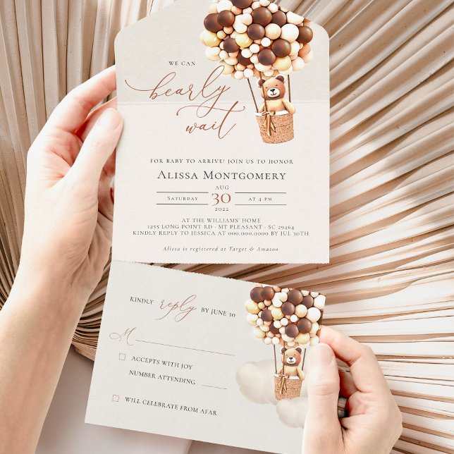 Bear Balloons Baby Shower All In One Invitation (Creator Uploaded)