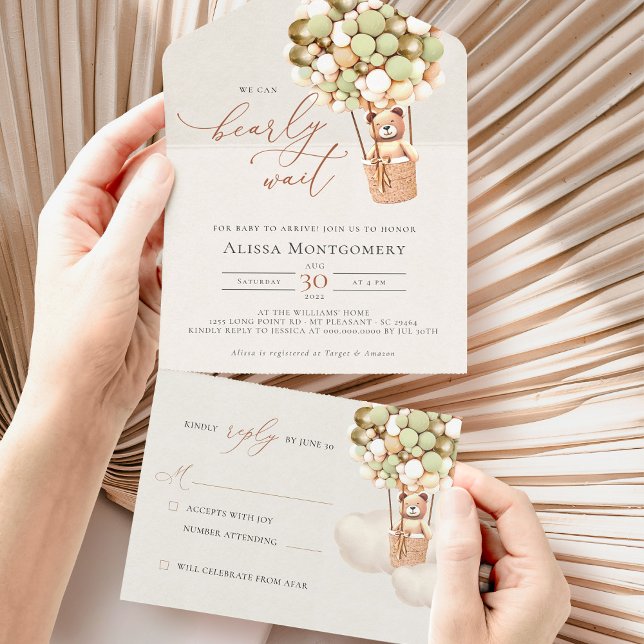 Bear Balloons Baby Shower All In One Invitation (Creator Uploaded)