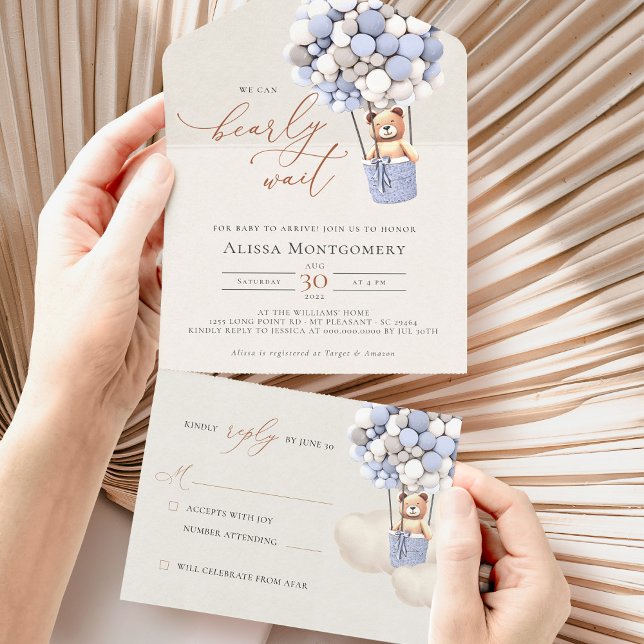 Bear Balloons Baby Shower All In One Invitation (Creator Uploaded)