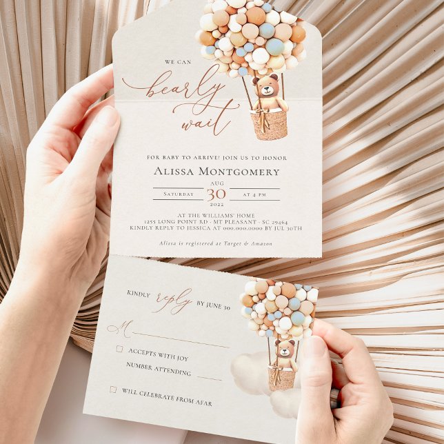 Bear Balloons Baby Shower All In One Invitation (Creator Uploaded)