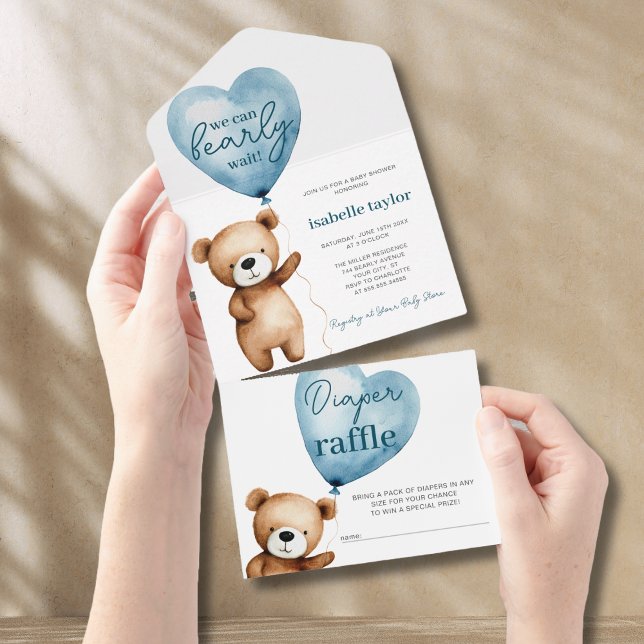 Bear Balloons Baby Shower All In One Invitation (Bear Balloons Baby Shower All In One Invitation)