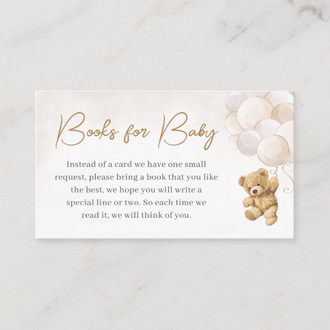 Bear Balloons Baby Shower Books for Baby Enclosure Card (Front)