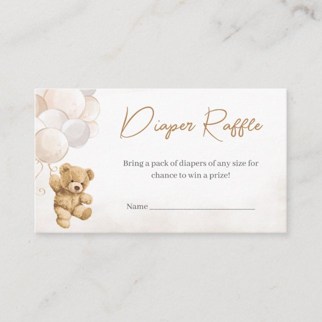 Bear Balloons Baby Shower Diaper Raffle Enclosure Card (Front)