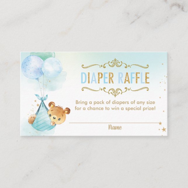 Bear Balloons Baby Shower Diaper Raffle Ticket Enclosure Card (Front)