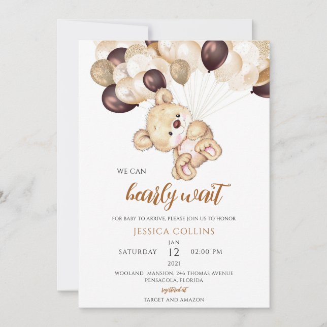 Bear Balloons Baby Shower Invitation (Front)