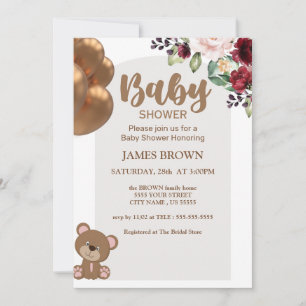 bear balloons Baby Shower Invite, Wildflower  Invitation