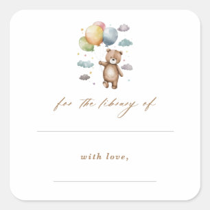 Bear & Balloons Baby Shower Library Bookplates Square Sticker