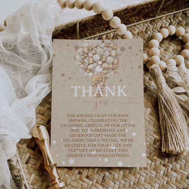 Bear Balloons baby shower  Thank You Card (Creator Uploaded)