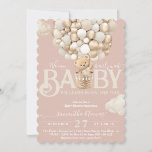 Bear Balloons Bearly Wait Baby Girl Shower Invitation