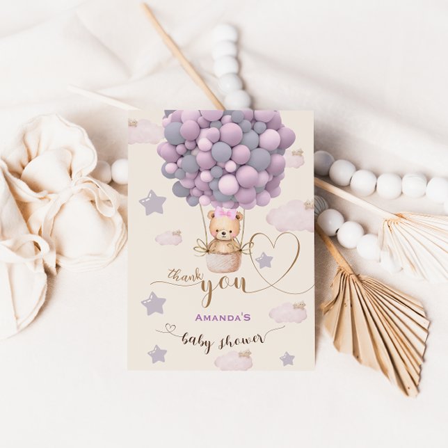 Bear Balloons Bearly Wait Baby Pink Thank You Card (Creator Uploaded)