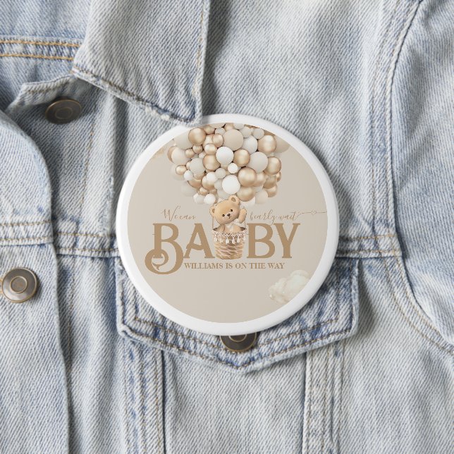 Bear Balloons Bearly Wait Baby Shower 10 Cm Round Badge (In Situ)