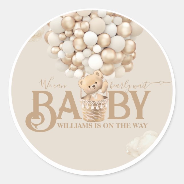 Bear Balloons Bearly Wait Baby Shower Classic Round Sticker (Front)