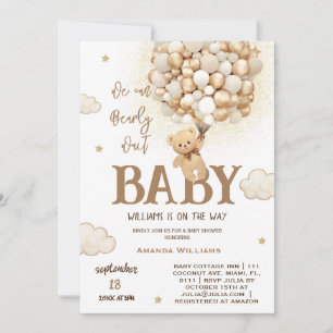 Bear Balloons Bearly Wait Baby Shower Invitation