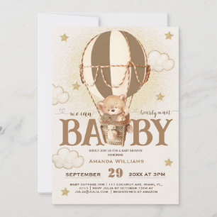 Bear Balloons Bearly Wait Baby Shower  Invitation