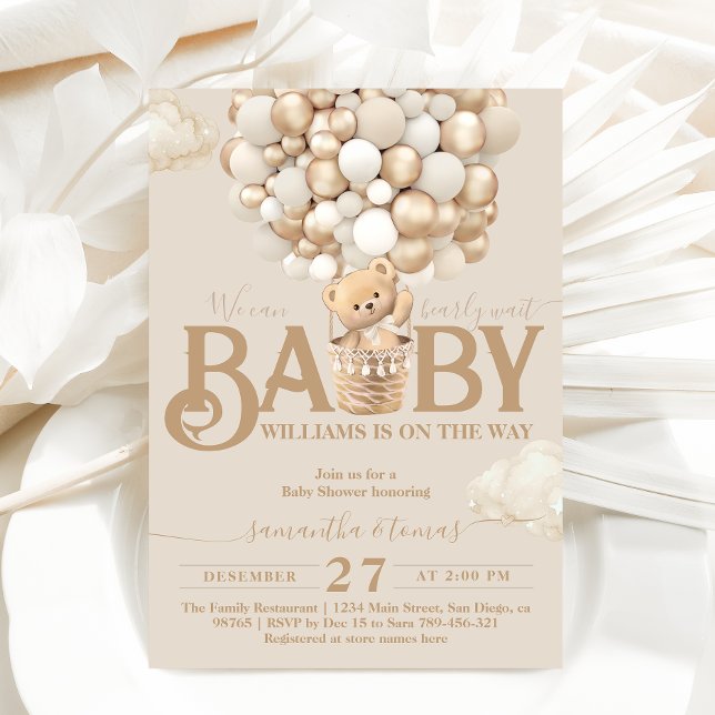 Bear Balloons Bearly Wait Baby Shower Invitation (Creator Uploaded)