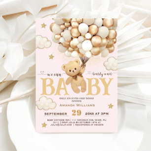 Bear Balloons Bearly Wait Baby Shower Invitation