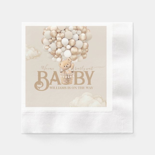 Bear Balloons Bearly Wait Baby Shower Napkin (Front)