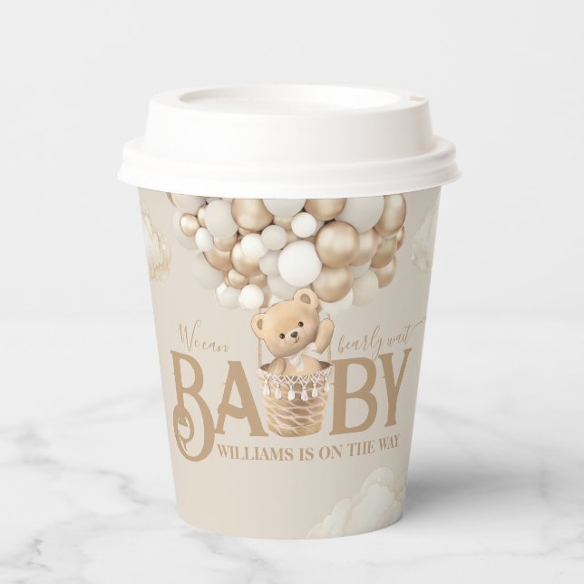 Bear Balloons Bearly Wait Baby Shower Paper Cups (Front)