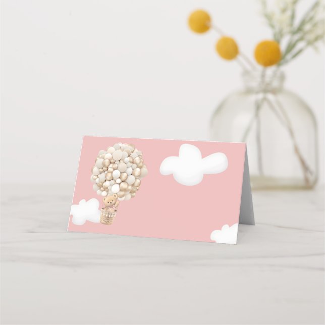 Bear Balloons Bearly Wait Blush Pink Baby Shower Place Card (Front)