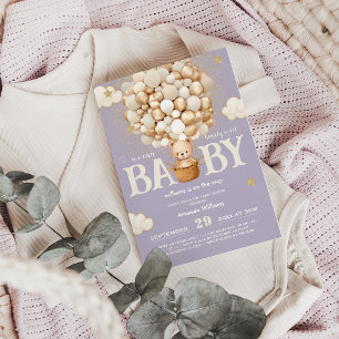Bear Balloons Bearly Wait girl Baby Shower Invitation