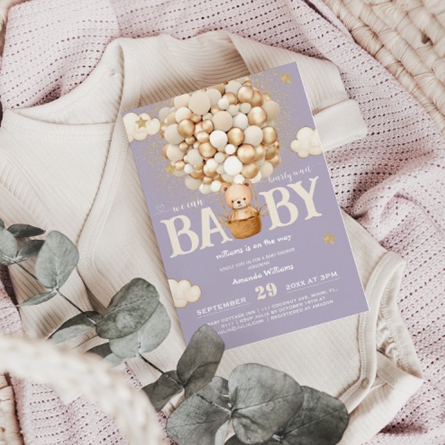 Bear Balloons Bearly Wait girl Baby Shower Invitation (Creator Uploaded)