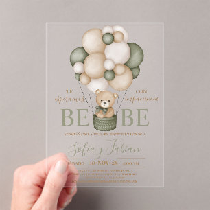 Bear Balloons Boy Baby Shower Acrylic Invitation