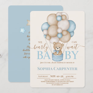 Bear Balloons Boy Baby Shower Invitation