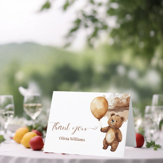 Bear Balloons Clouds Bearly Wait Baby Shower Thank You Card