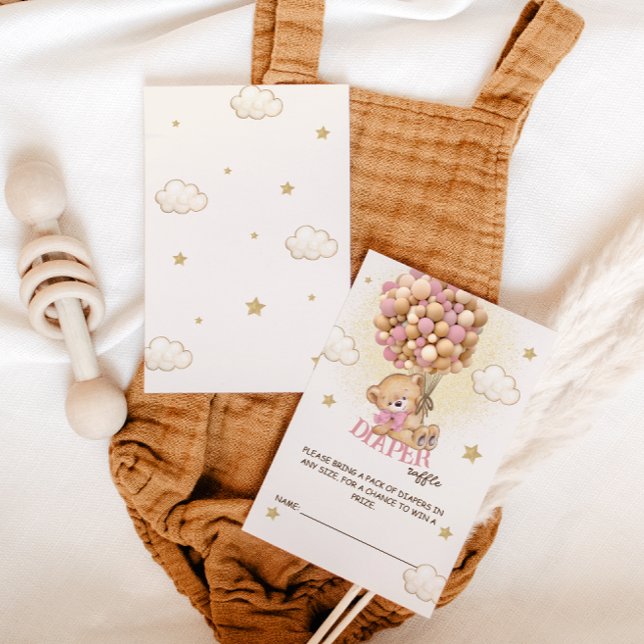Bear balloons Diaper Raffle Boho Pink Enclosure Card (Creator Uploaded)