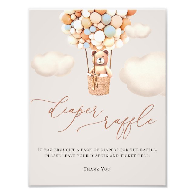 Bear Balloons Diaper Raffle Sign (Front)