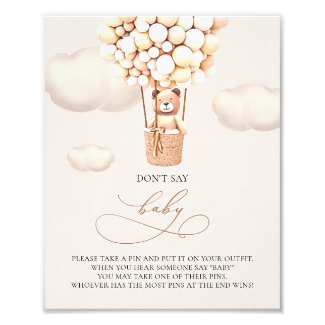 Bear Balloons - Don't say BABY - Sign (Front)