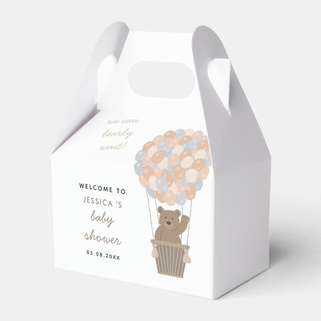 Bear Balloons Gender Neutral Baby Shower Welcome Favour Box (Front Side)