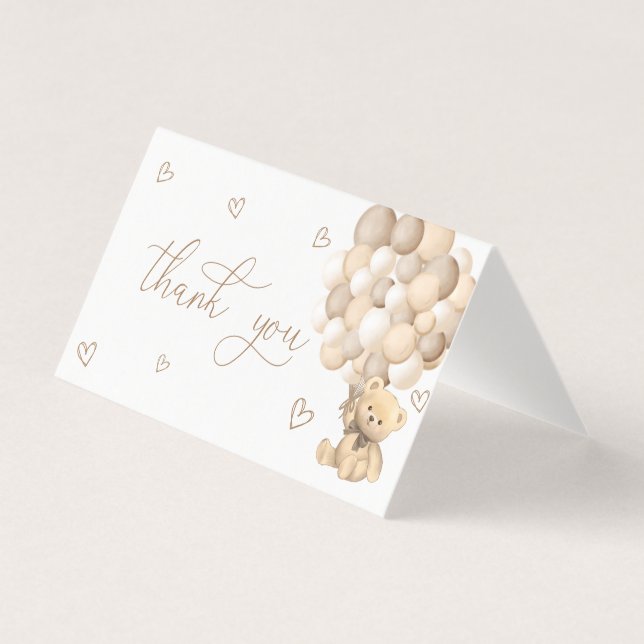 Bear Balloons Gender Reveal Thank You Card (Front)