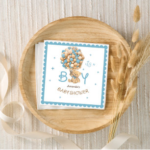 Bear Balloons Modern Cute Blue Baby Boy Shower Napkin