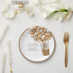 Bear Balloons Modern Gender neutral Baby Shower Paper Plate