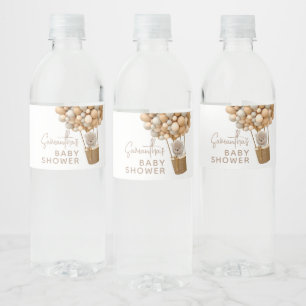 Bear Balloons Modern Gender neutral Baby Shower Water Bottle Label