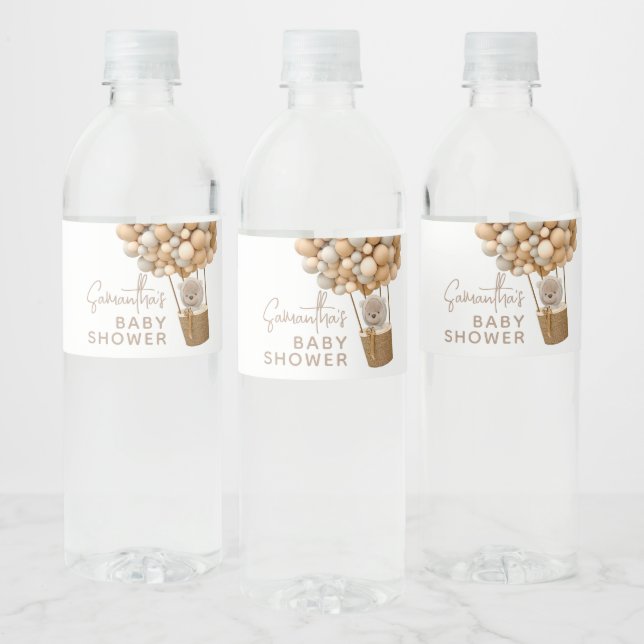 Bear Balloons Modern Gender neutral Baby Shower Water Bottle Label (Bottles)