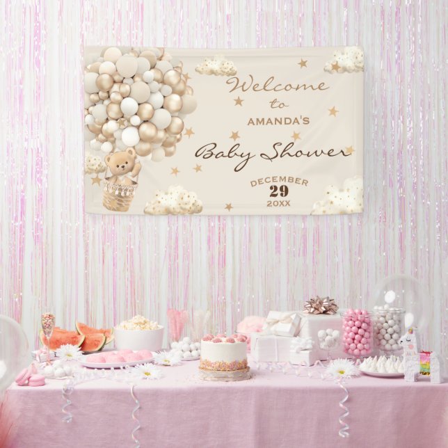 Bear Balloons Neutral Baby Shower Modern Welcome Banner (Party)