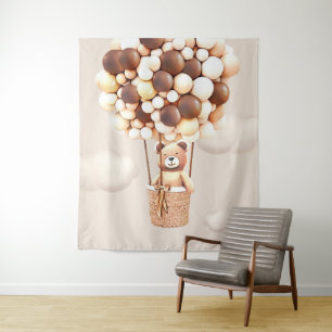 Bear Balloons Neutral Virtual Shower Backdrop Tapestry