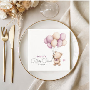 Bear Balloons Pastel Purple Baby Shower Napkin