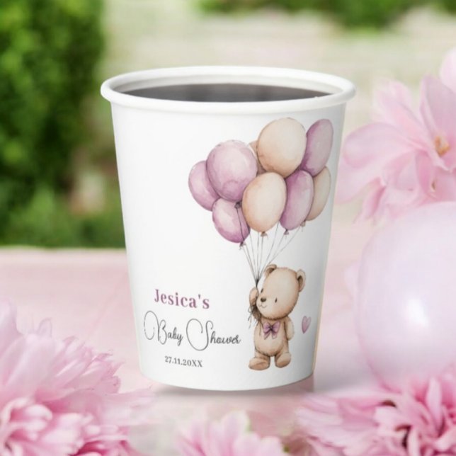 Bear Balloons Pastel Purple Baby Shower Paper Cups (Creator Uploaded)