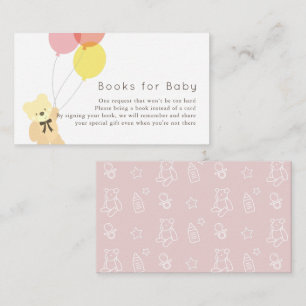 Bear & Balloons Pink Baby Shower Book Request Enclosure Card